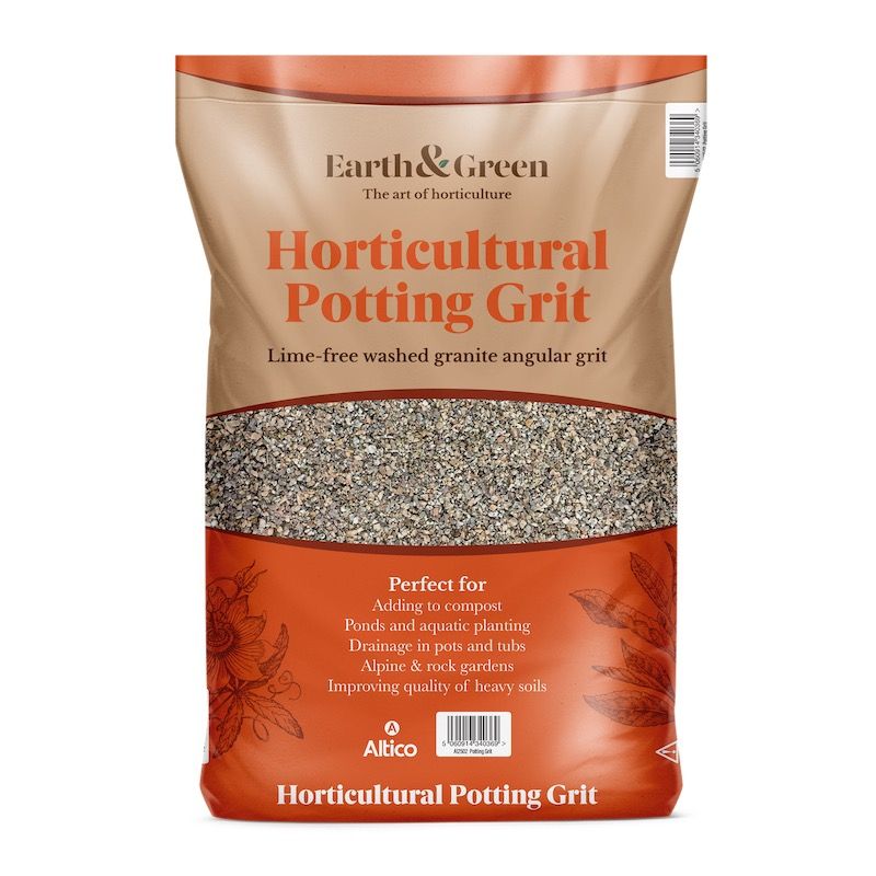 Bag of Earth & Green horticultural potting grit, with orange and brown label; for drainage and planting.