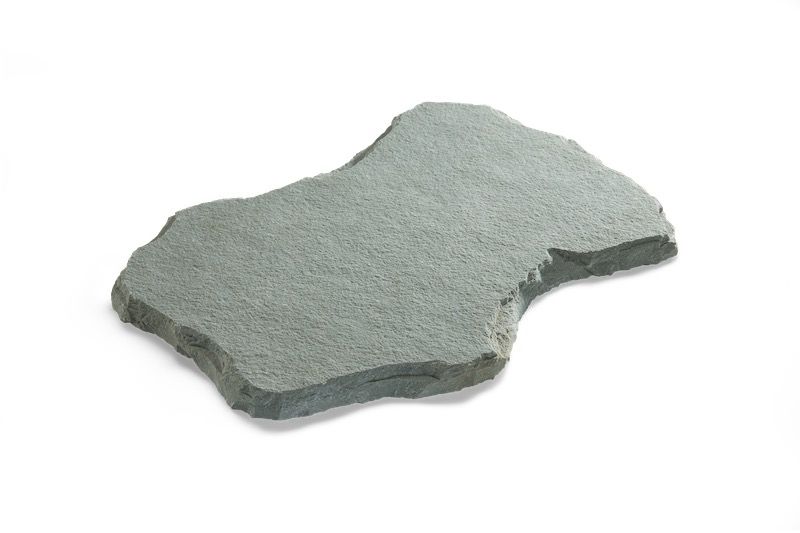 Irregularly shaped gray stone paving slab on a white background.