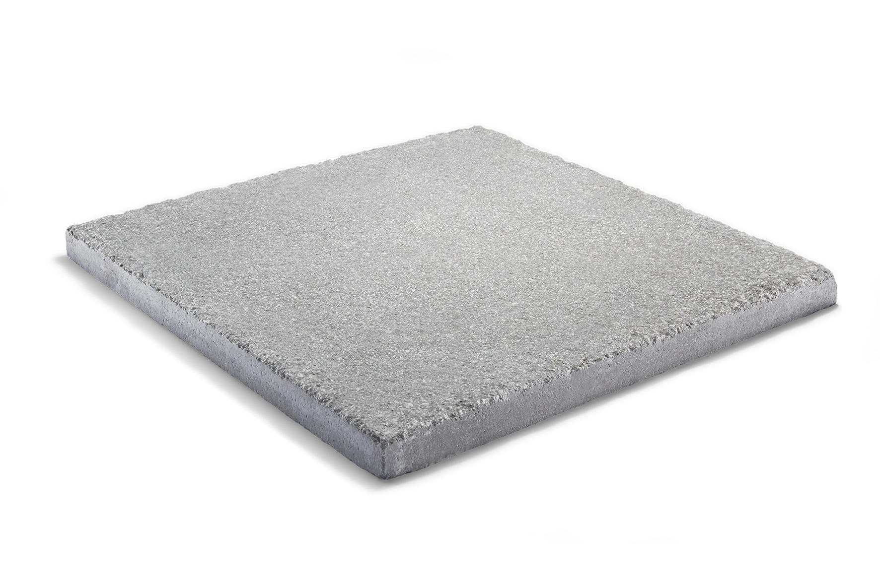 Square, gray concrete paver with textured surface.