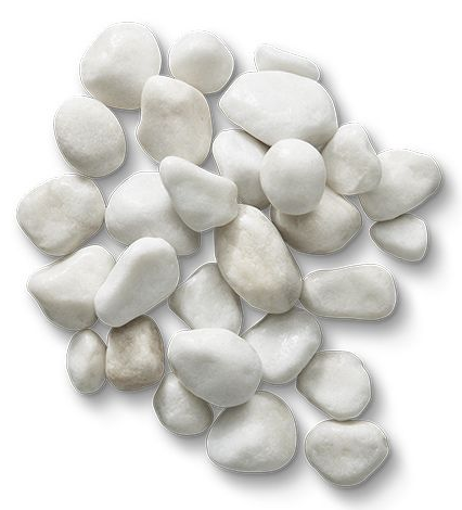 White smooth pebbles scattered on a white surface.