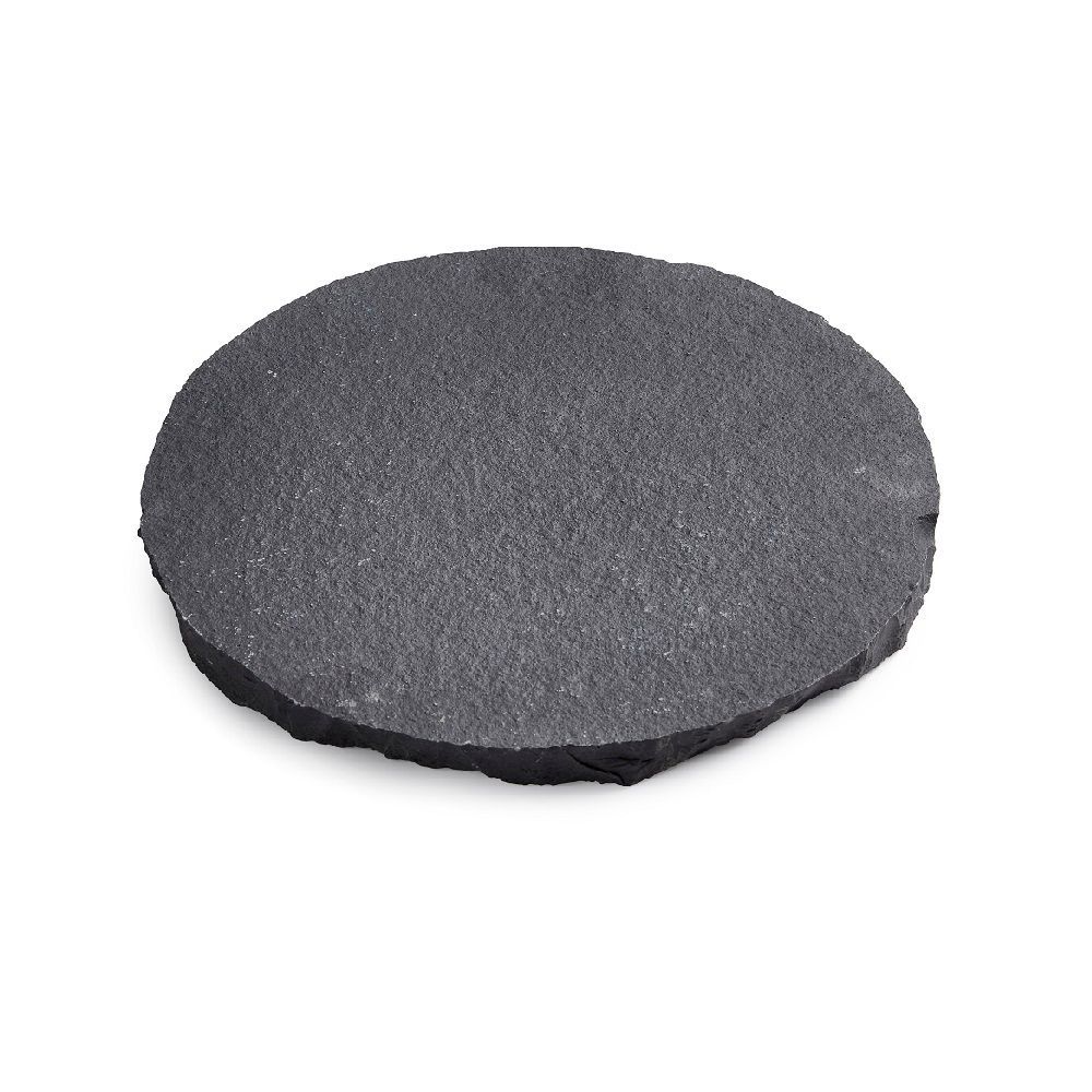 Dark gray, round stepping stone.