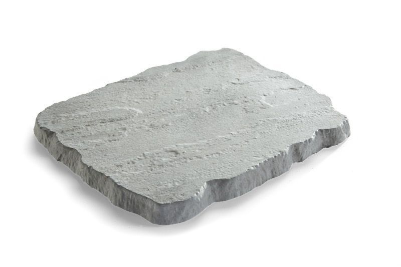 Gray irregular-shaped stone patio paver with textured surface.