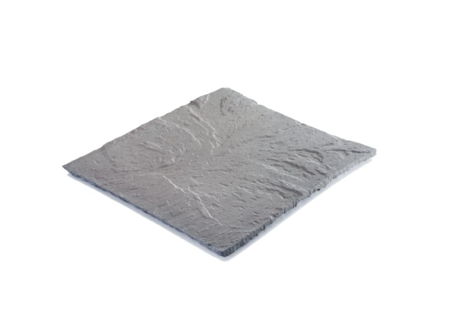 Square gray slate tile, textured surface, angled against a white background.