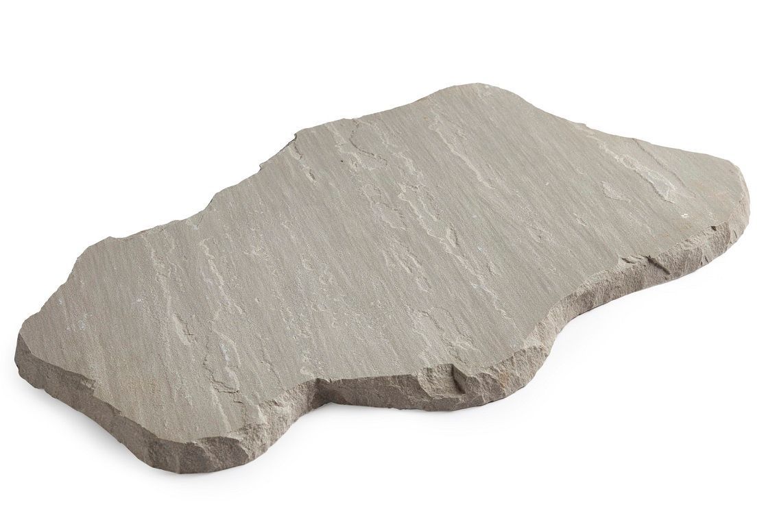 Gray flagstone, irregular shape, isolated on white.