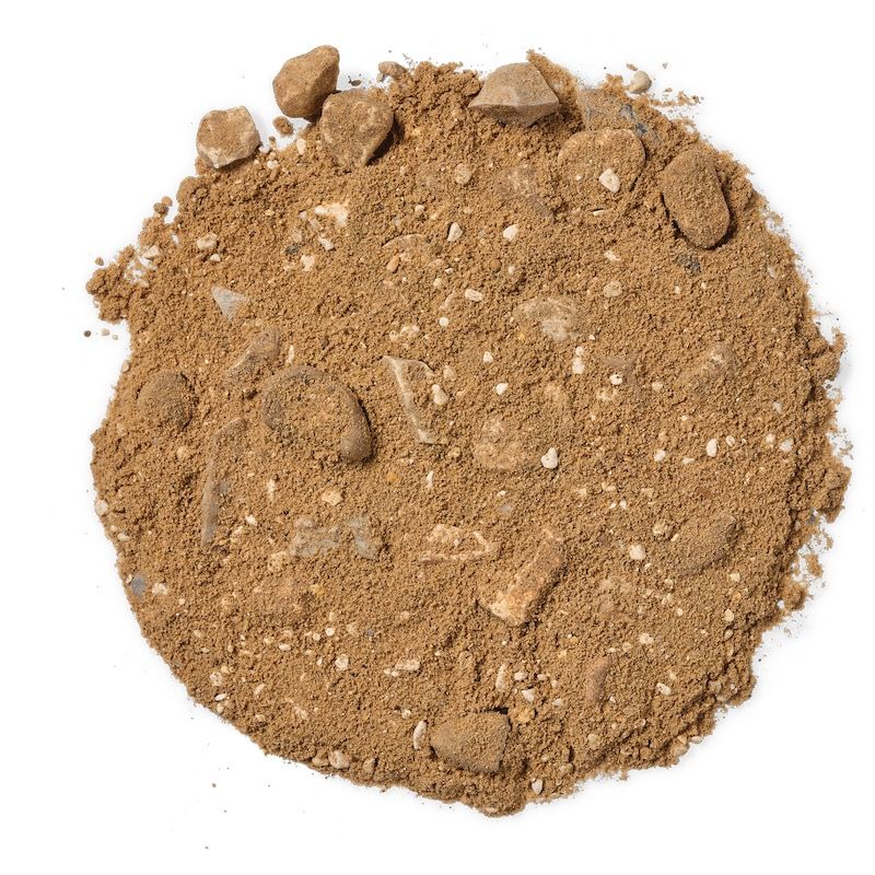 Brown dirt and gravel pile on a white background.