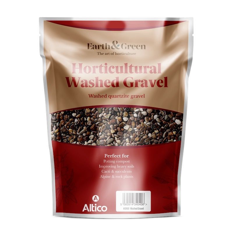 Bag of Earth & Green horticultural washed gravel. Red, brown, and white stones.  Perfect for top dressing.