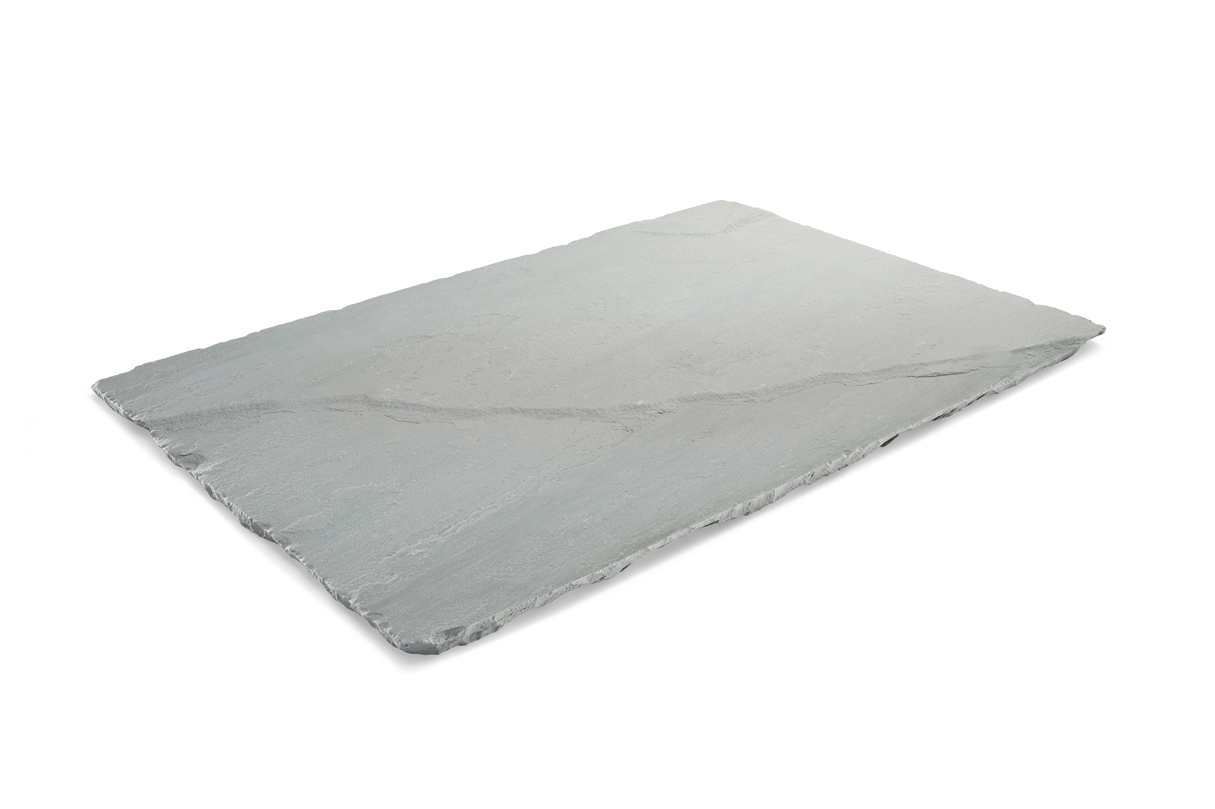 Gray rectangular slate serving board with rough edges.