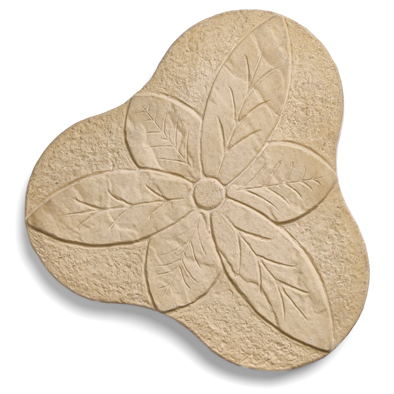 Tan, flower-shaped stepping stone with raised leaf and petal details.