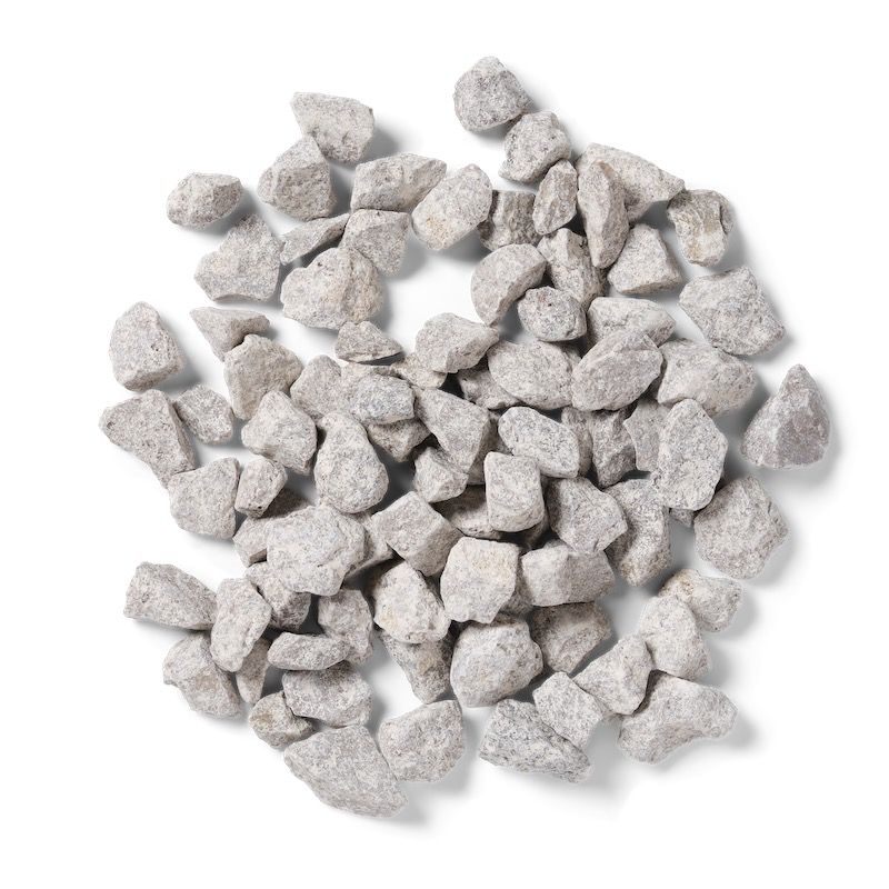 Pile of light gray, irregularly shaped gravel.