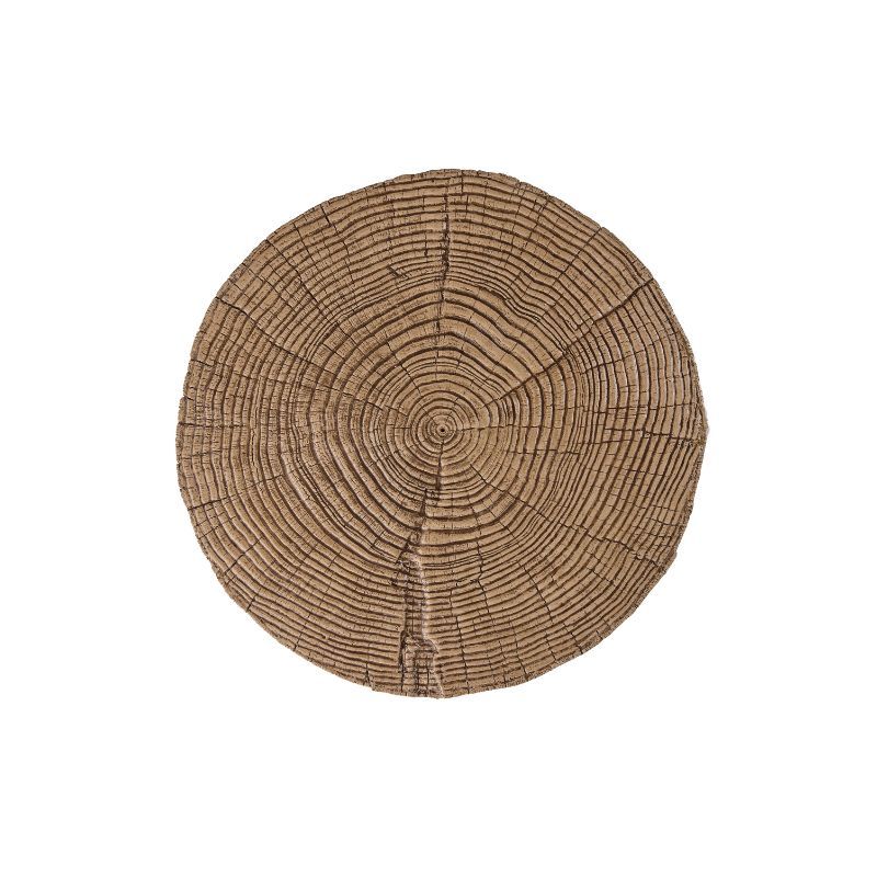 Circular rug with wood grain pattern, brown.