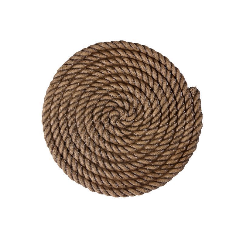 Coiled brown rope in a spiral shape, centered on a white background.