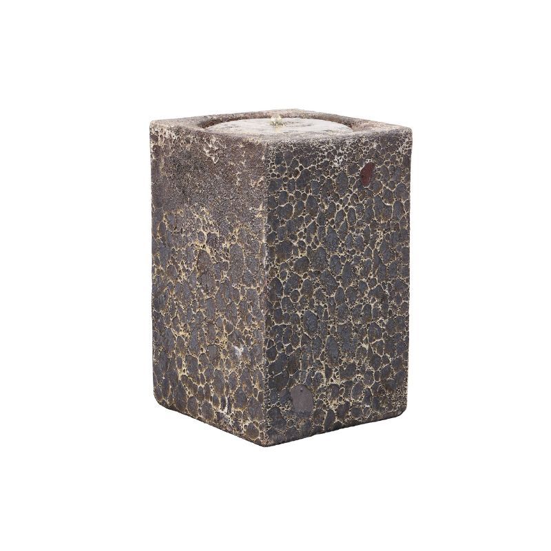 Square brown candle holder with a crackled texture.