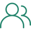 Two people icon, teal outline.