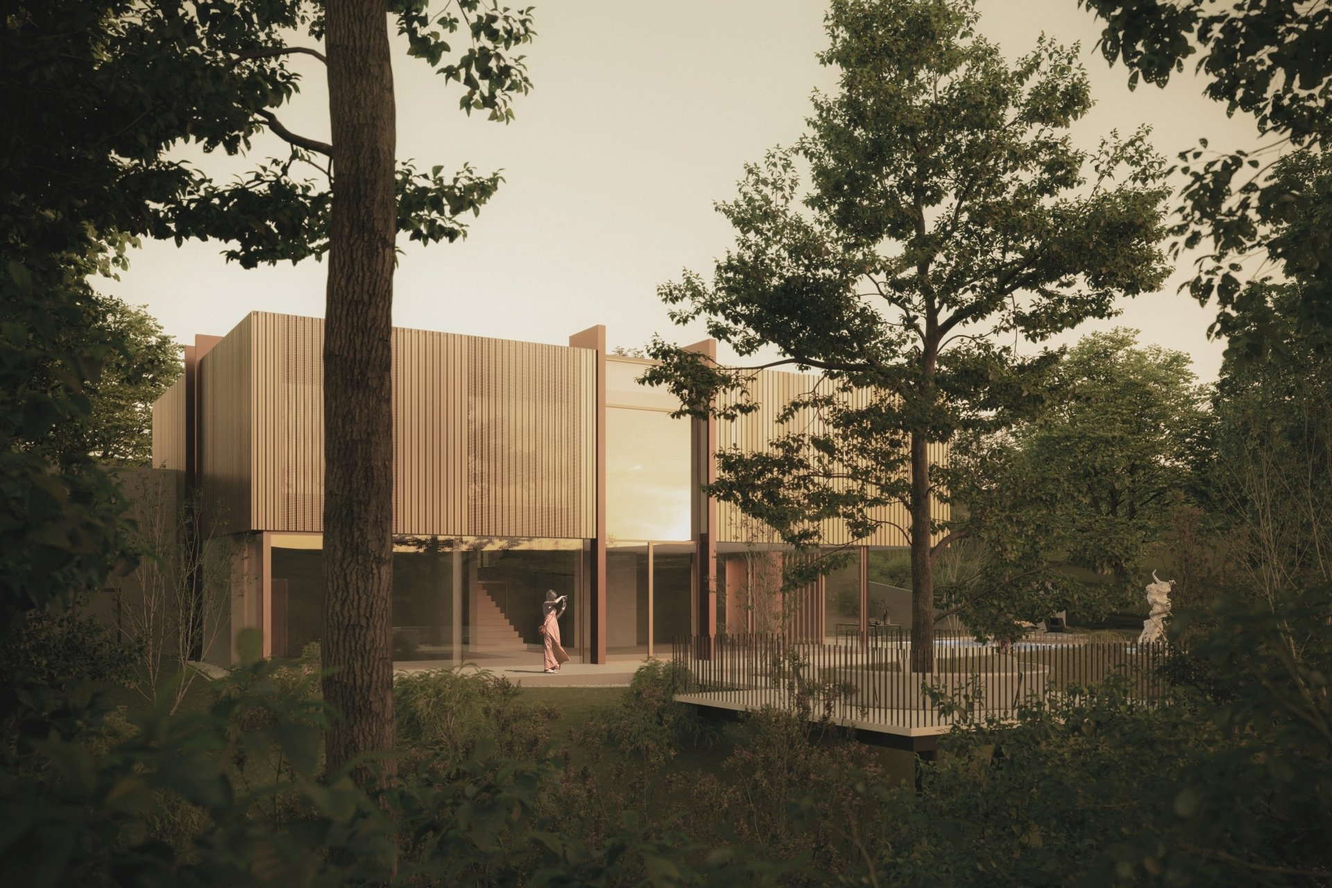 Ein Haus mitten in einem Wald, umgeben von Bäumen