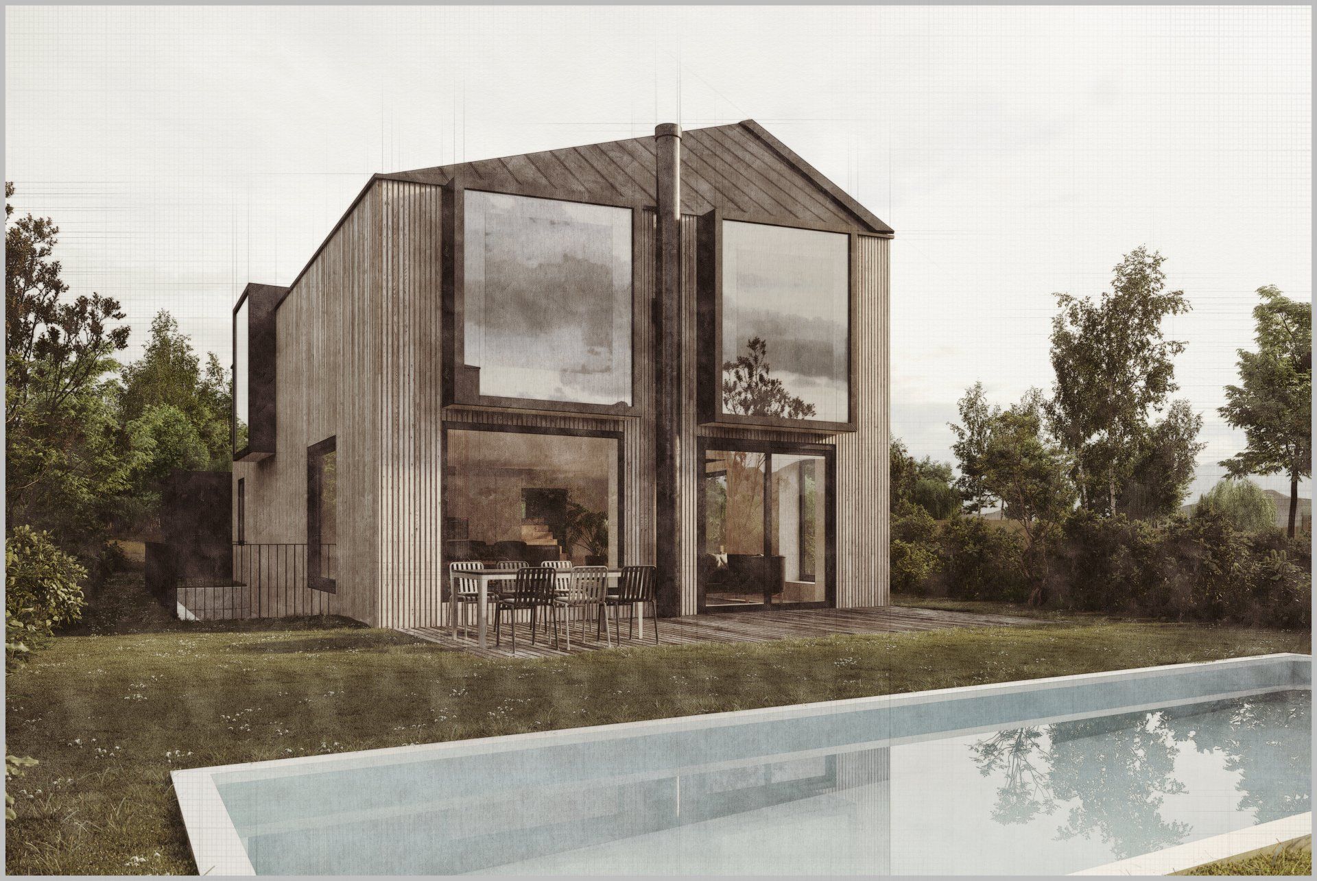 Ein Haus mit einem Swimmingpool davor