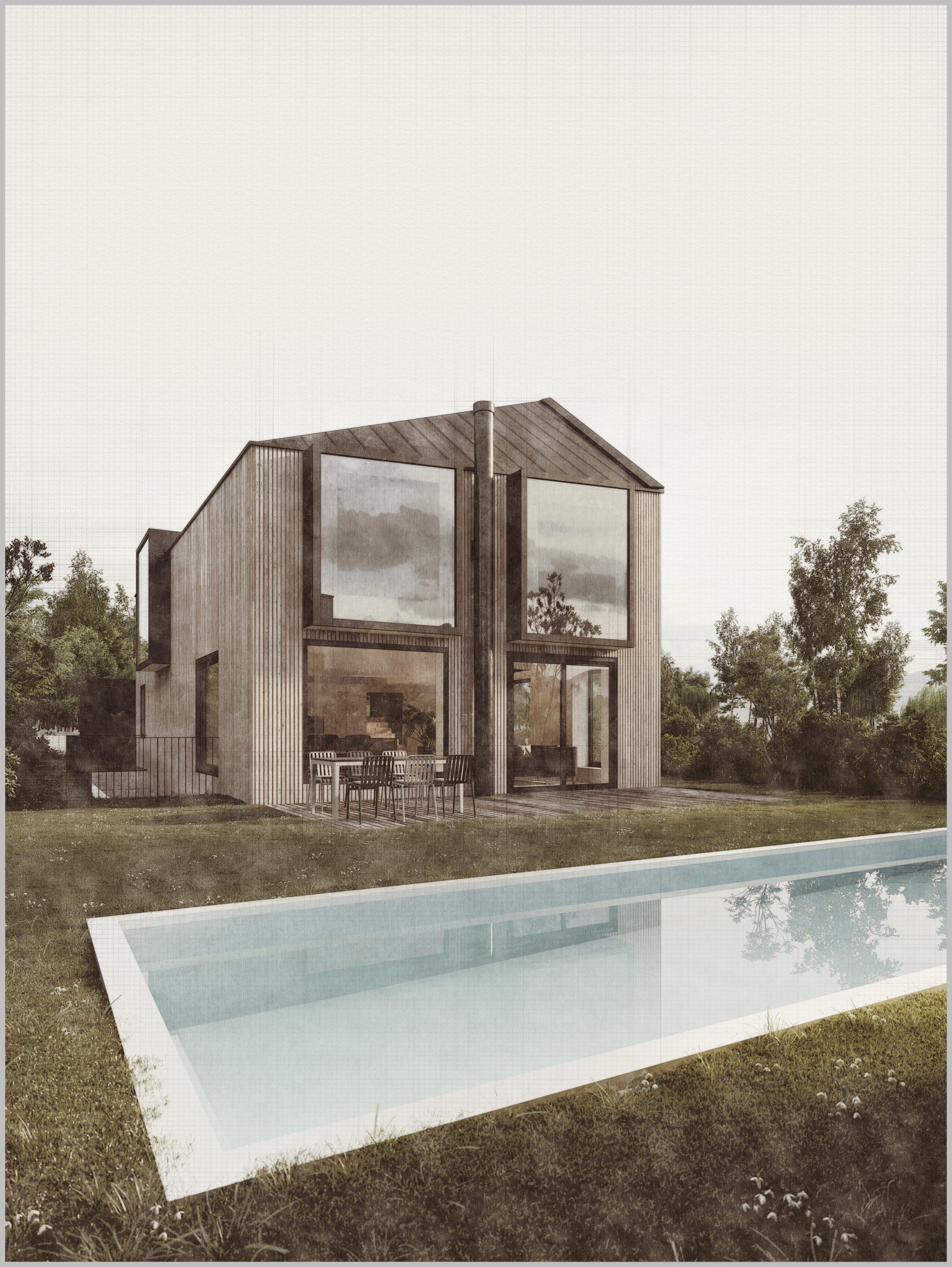 Ein Haus mit einem Swimmingpool davor