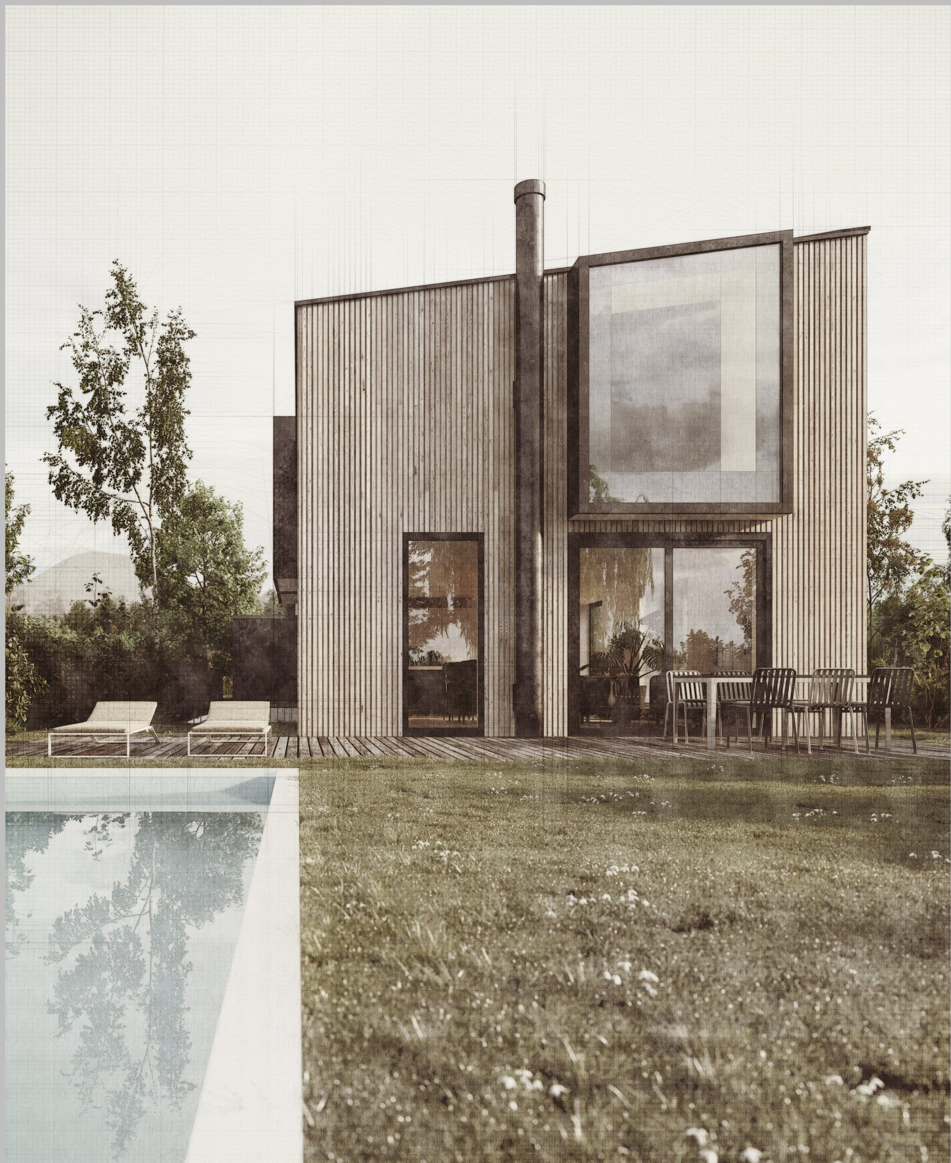 Ein Haus mit einem Swimmingpool davor