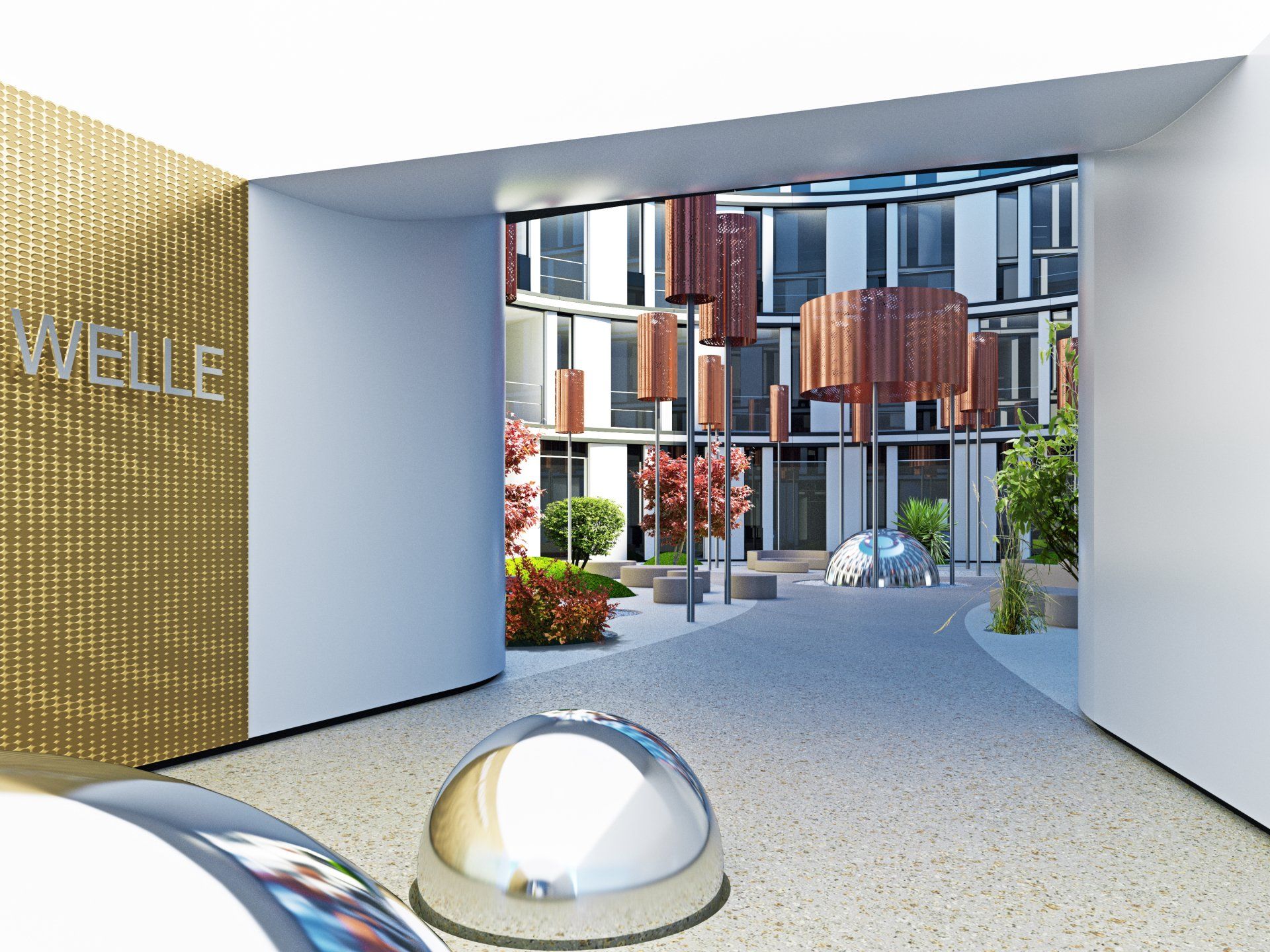 Ein Gebäude mit dem Wort Welle darauf