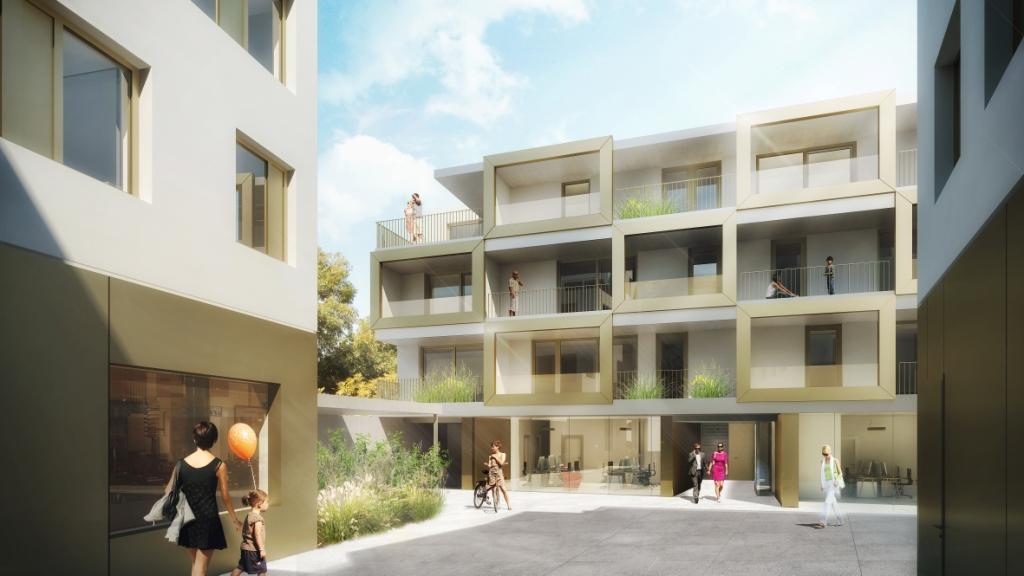 Eine künstlerische Darstellung eines neuen Wohnhauses