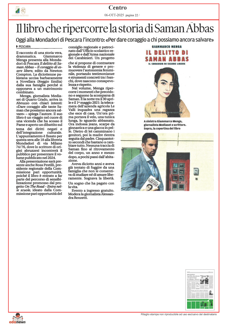 Rassegna Stampa - Il Centro - Oggi alla Mondatori di Pescara l'incontro - Per dare coraggio a chi possiamo ancora salvare