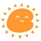 A bright orange cartoon sun with a happy face and triangular rays.