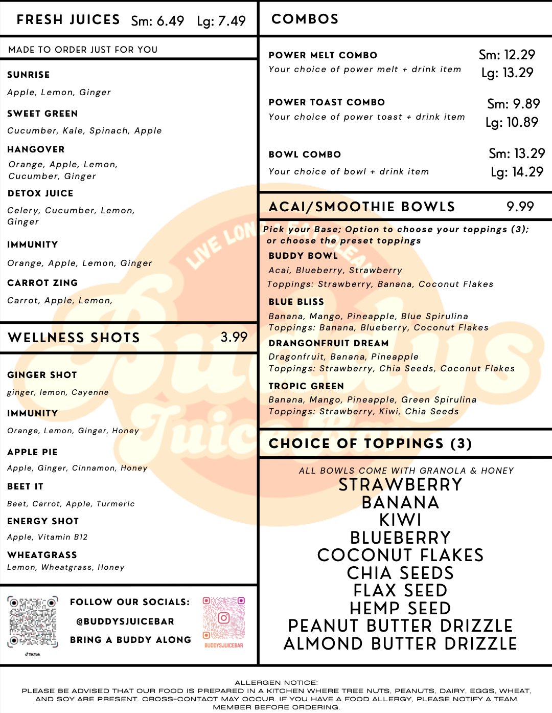 A menu for 