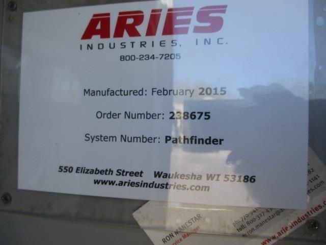 A sign for aries industries inc. is on a window