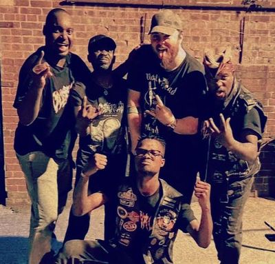 Tristan (centre rigt) with the Death Metal band OVERTHRUST, from Botswana.