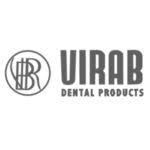 Logo per VIRAB DENTAL PRODUCTS caratterizzato da un monogramma circolare stilizzato con le lettere V, I, R, A e B.