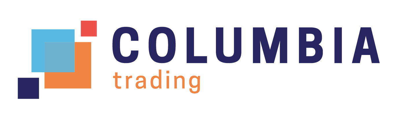 El logo de Columbia Trading es azul y naranja.