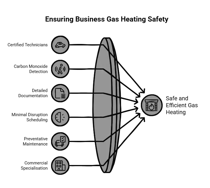 Diagram outlining ways to ensure safe business gas heating:
