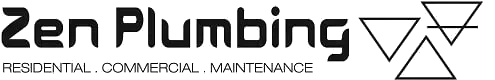 Zen Plumbing logo: Black text with triangular design. Services include residential, commercial, and maintenance.
