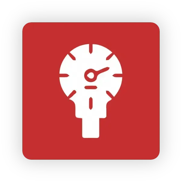 Red square with a white pressure gauge icon.