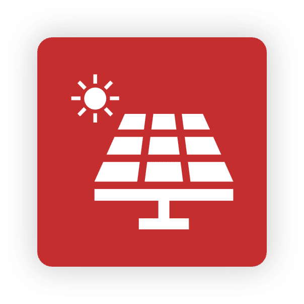Red square with a white solar panel and sun icon.