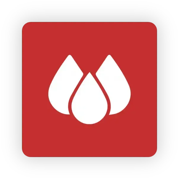 Red square with white water drop logo.