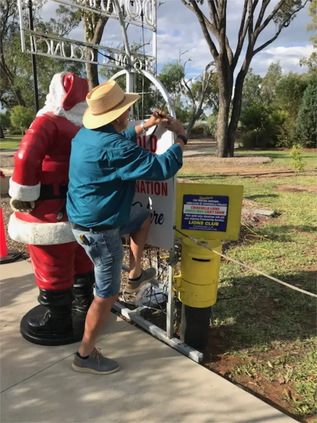 Lions club members working at the Christmas display