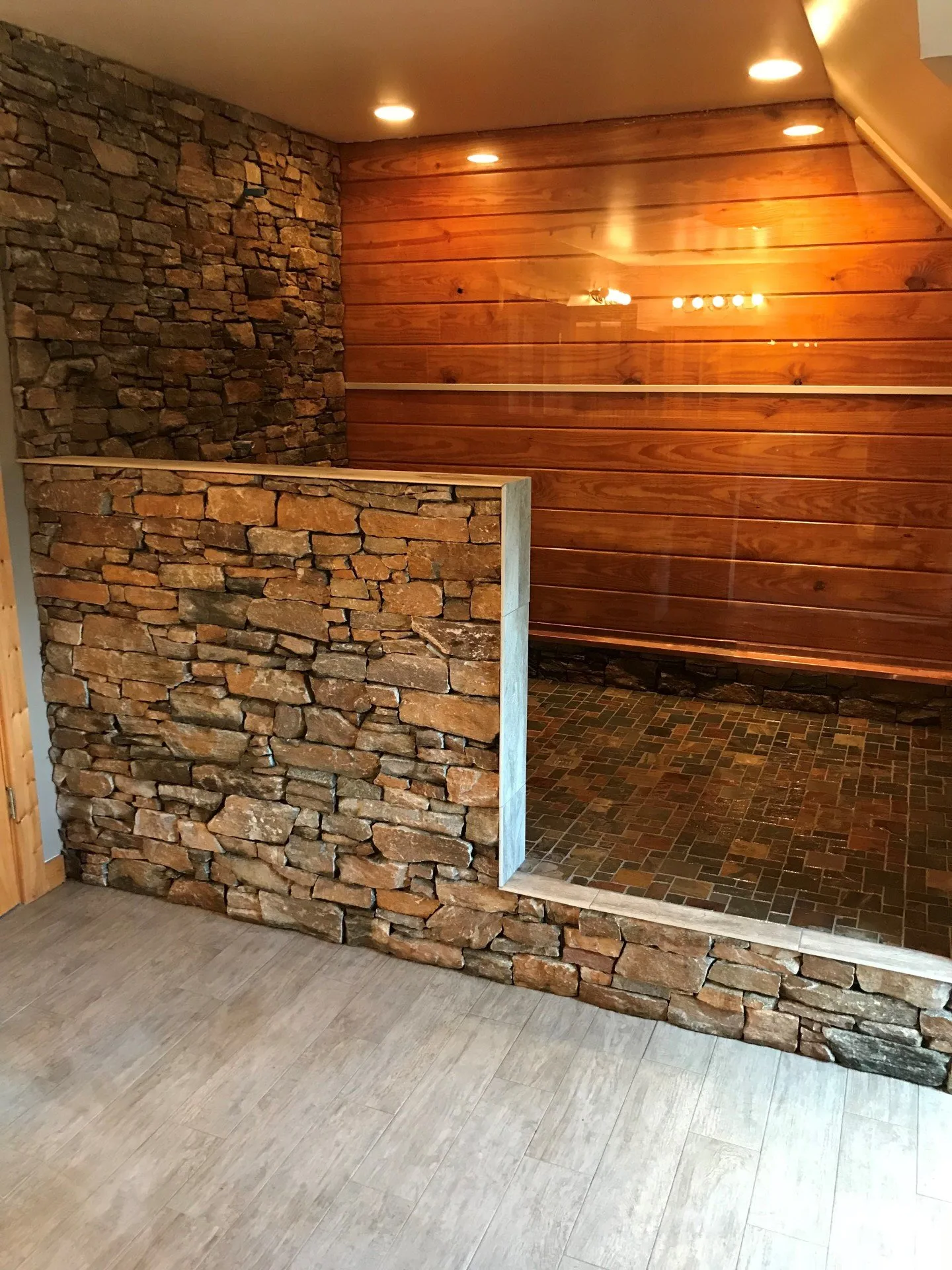 Wooden and Tile Shower Area — Concord, NC — Gray’s Flooring and Custom Showers