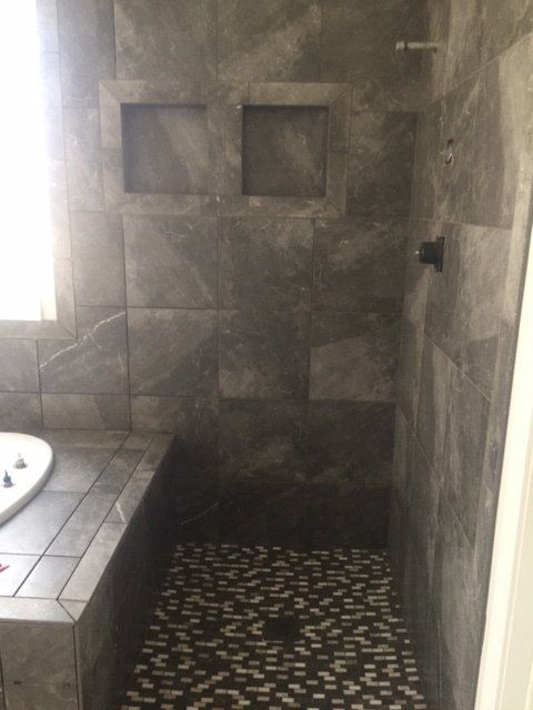 Porcelain Shower Area with Bathtub — Concord, NC — Gray’s Flooring and Custom Showers