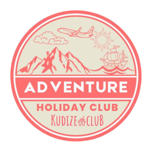 Adventure Holiday Club logo with mountains, plane, ship, sun, and text.