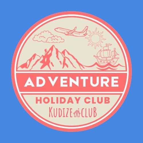 Adventure Holiday Club logo with mountains, plane, ship, sun, and text.