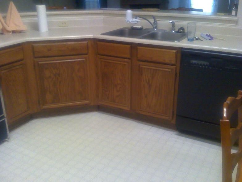 Kitchen cabinets with a sink and a black dishwasher.