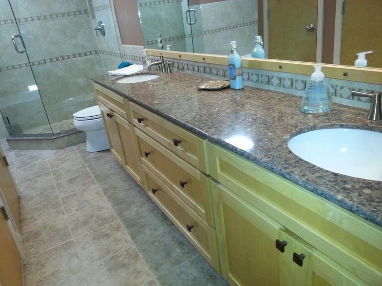 Custom built maple clear-coated cabinets