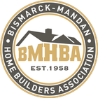 Bismarck-Mandan Home Builders Association logo with house roof graphic and “BMHBA EST. 1958” text