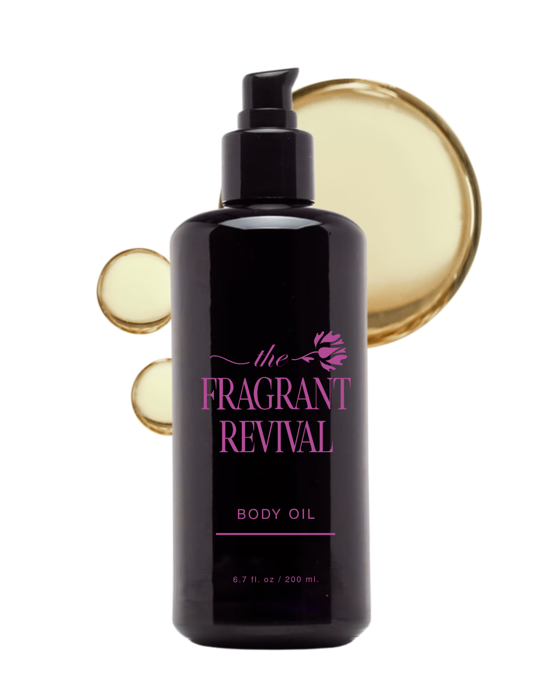 A black bottle of fragrant revival body oil