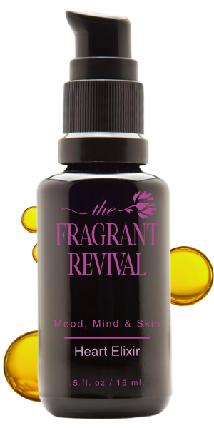 A black bottle of the fragrant revival heart elixir