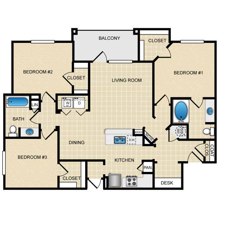 3 Bed, 2 Bath, 1369 Sq. Ft.