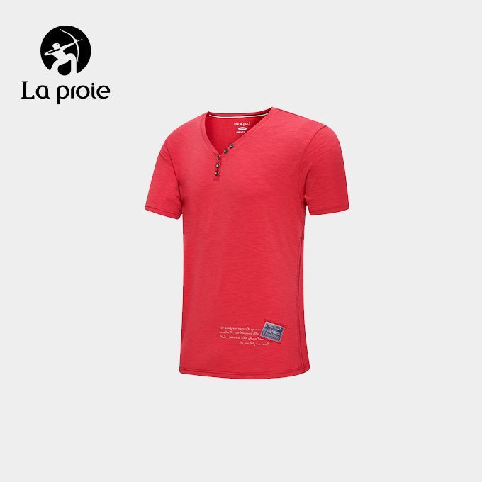 男款文青字母印花V領T-炎紅(CH1861273)