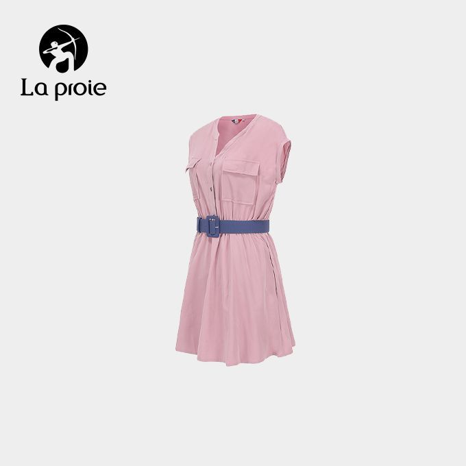 女款冰感快乾彈力襯衫式洋裝-藕灰粉(CS1862277)