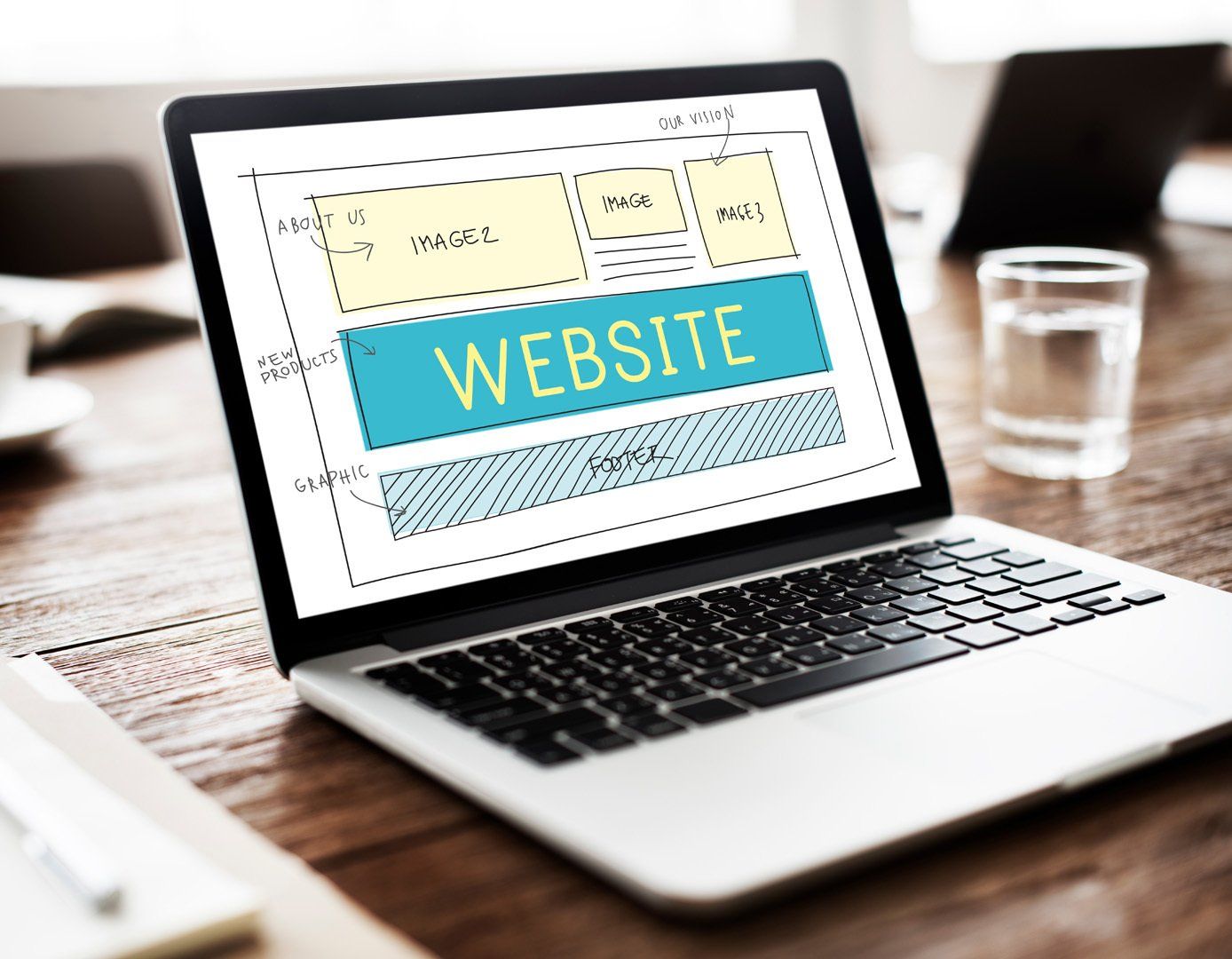 Auf einem Laptop ist eine Seite geöffnet, auf der „Website“ steht.