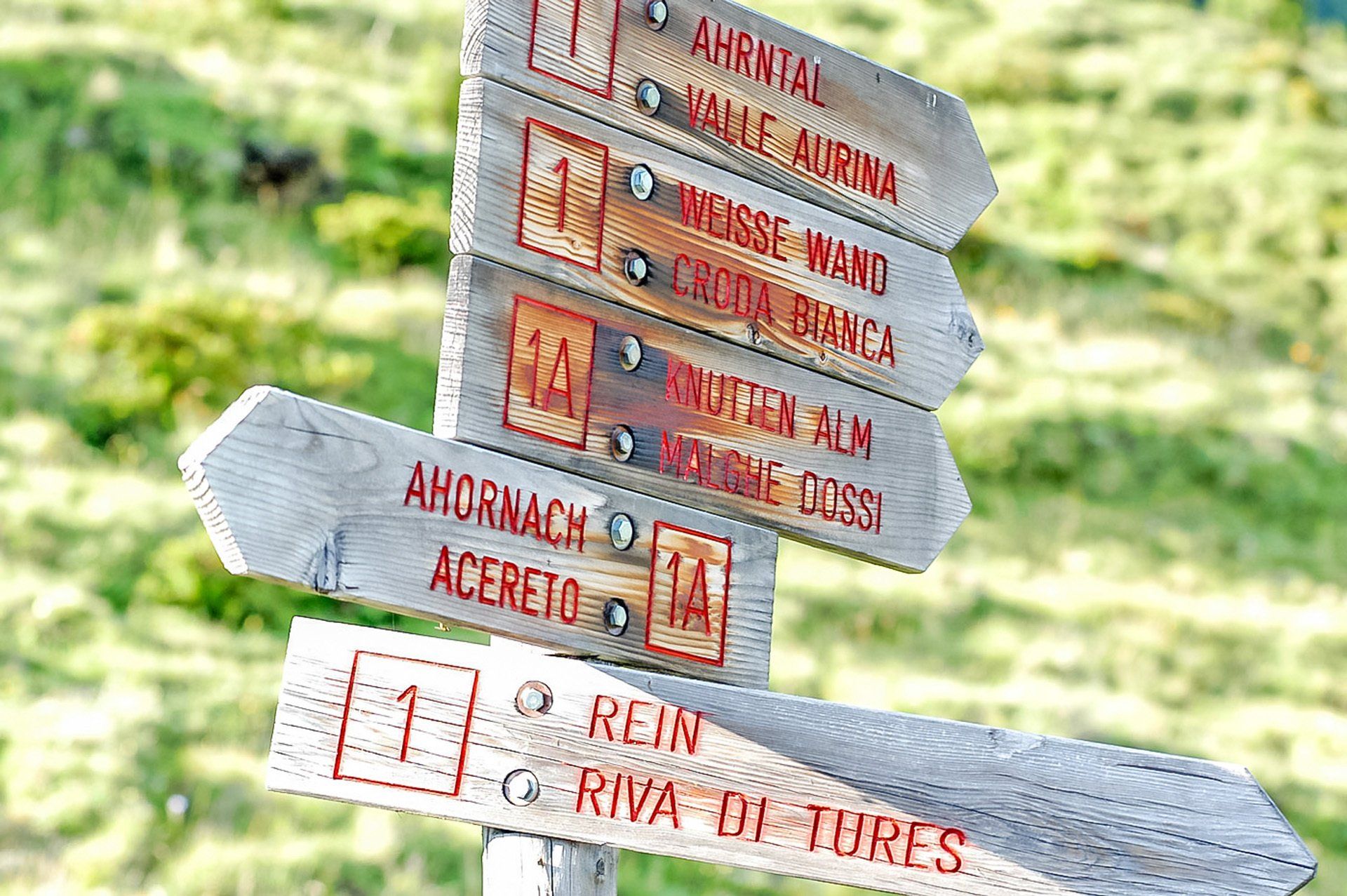 Rein in Taufers, Ahrntal, Südtirol, Wegweiser, Schilder, Alpen, Ostalpen, Weiße Wand, Knuttenalm, Ahornach